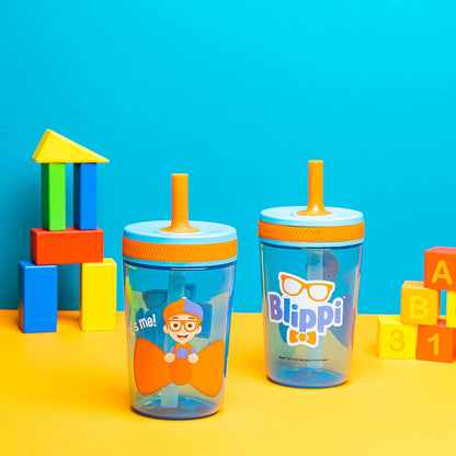 Zak Designs 15oz Bluey Kelso Tumbler Set, Leak-Proof Screw-On Lid with Straw Made of Durable Plastic and Silicone, Perfect Bundle for Kids, 2 Count (Pack of 1) - Colors A