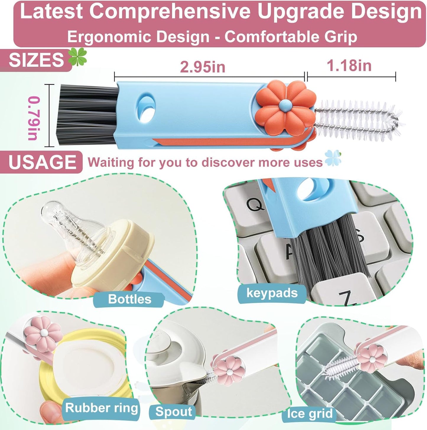 4 in 1 Cup Lid Cleaning Brush - Multifunctional Water Bottle Crevice Cleaning Brush, Portable Cup Lid Brush, Home Kitchen Crevice Brush Tools for Tiny Cup Lid Detail, Bottle Tight Spaces Cup (3 PCS)