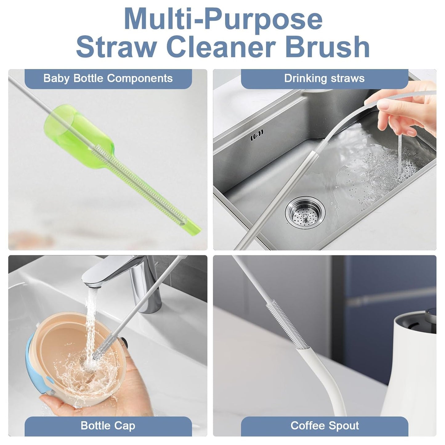 Silicone Cleaning Brush Kit,Water Bottle and Straw Cleaner Brush Set for Tumbler,Baby Bottle,Breast Pump Part,Nipple,Sippy Cup,Glass,Dishwasher Safe,BPA Free,3 Pcs