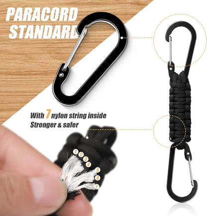 Ferraycle 5 Pcs Paracord Keychain Carabiner Clip Braided Lanyard Water Bottle Clips Tactical Keychain Backpack Accessories