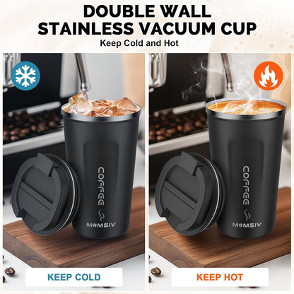 MOMSIV 12oz Travel Mug, Insulated Coffee Cup with Leakproof Lid, Travel Coffee Mug Vacuum Stainless Steel Double Walled Reusable Coffee Cup for Hot and Cold Water Coffee