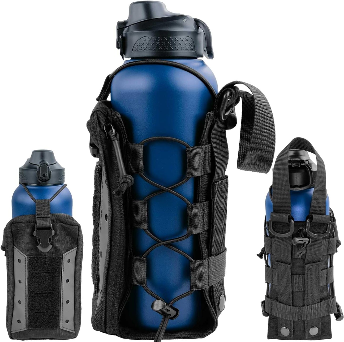 WICKTICK Molle Water Bottle Holder Pouch 16 24 32 40 64 oz - Multi-Purpose Tactical Fuel Bottle Bag, Adjustable Size for Outdoor Activities, Adapted to Backpack/Vest/Belt