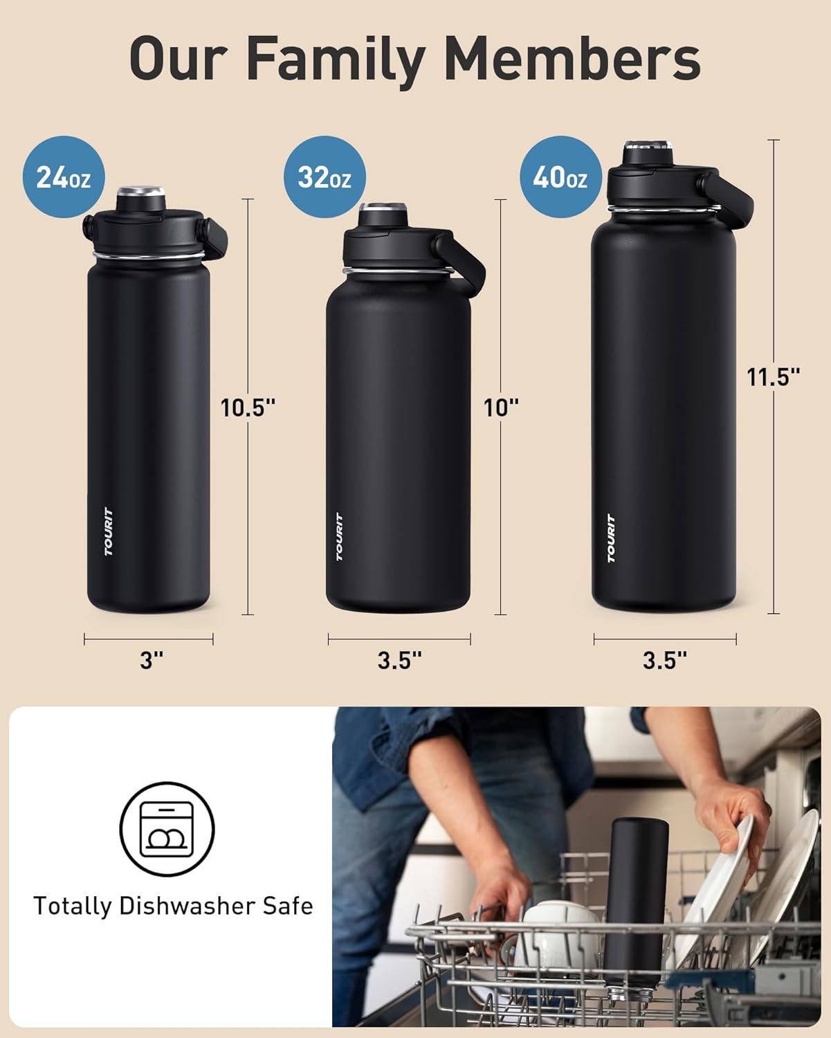 TOURIT 32 oz Insulated Water Bottle, Stainless Steel Sports Water Bottles With Top Handle, Double-Wall Travel Thermal Water Flask, BPA Free Leakproof Water Bottle for Sports and Travel,Pink