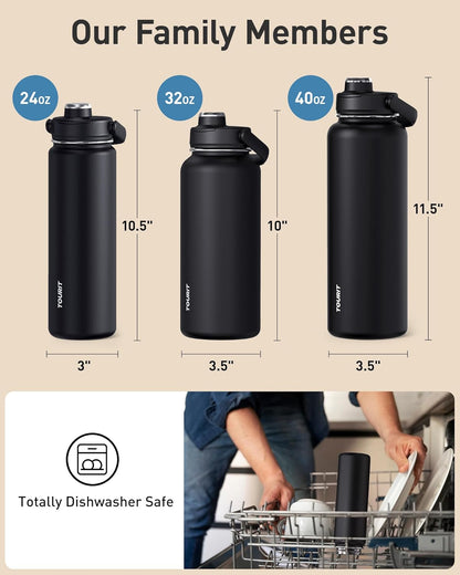 TOURIT 32 oz Insulated Water Bottle, Stainless Steel Sports Water Bottles With Top Handle, Double-Wall Travel Thermal Water Flask, BPA Free Leakproof Water Bottle for Sports and Travel,Pink