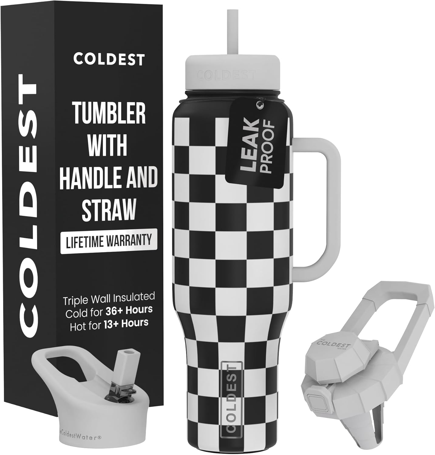 Coldest Tumbler with Handle and Straw - 100% Spill Proof Tumbler with Straw (3 Lids) - Stainless Steel Insulated Leakproof Tumblers for Women & Men - Cup Holder Friendly - 46 oz (Purple Nova) - Colors B
