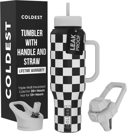 Coldest Tumbler with Handle and Straw - 100% Spill Proof Tumbler with Straw (3 Lids) - Stainless Steel Insulated Leakproof Tumblers for Women & Men - Cup Holder Friendly - 46 oz (Purple Nova) - Colors B