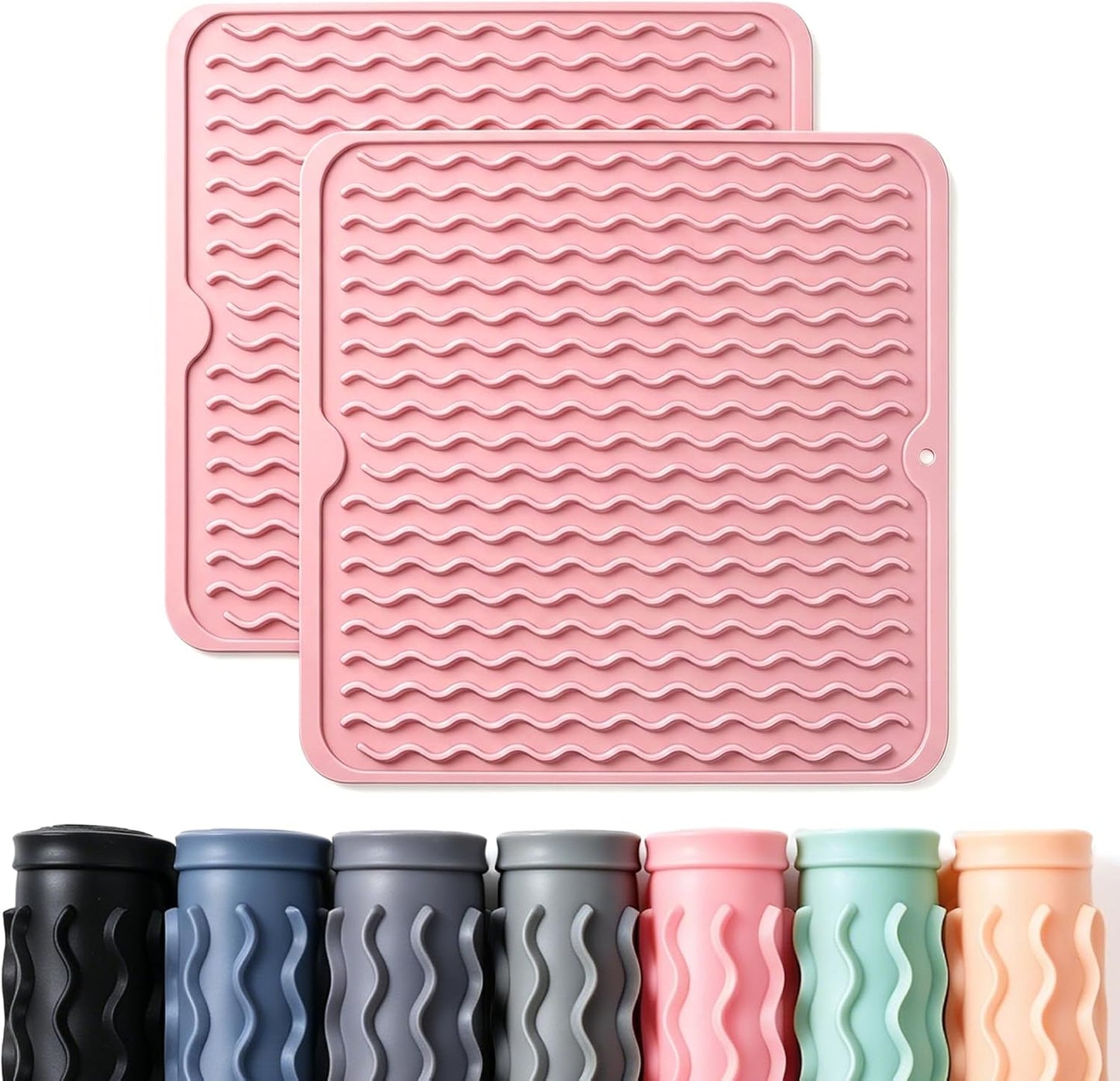 2 Pack Caketime Silicone Dish Drying Mat for Kitchen Counter Heat Resistant Under Sink Waterproof Coffee Bar Accessories Dining Rack Stone Utensil Holder Countertop Decor Must Haves 2026