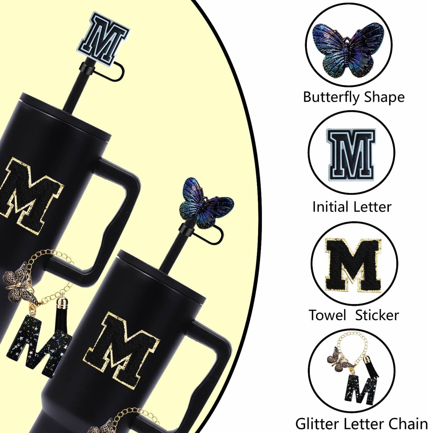 7pcs Cup Accessories for Stanley 30/40oz Tumbler, Handle Strap, Straw Cover, Silicone Boot, Letter Charm Stickers