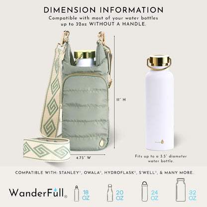WanderFull Original HydroBag Fits Up to 32 oz Water Bottle Holder with Strap – Hands-Free Crossbody Water Bottle Carrier Bag with Phone Pocket - Colors B
