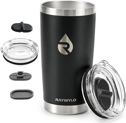 RAYMYLO Insulated Travel Coffee Tumbler 20oz, Detachable & Spill-Proof Slider Lid for Thorough Clean, Stainless Steel Reusable Coffee Mug with Lid Fits Most Car Cup Holder & BPA Free