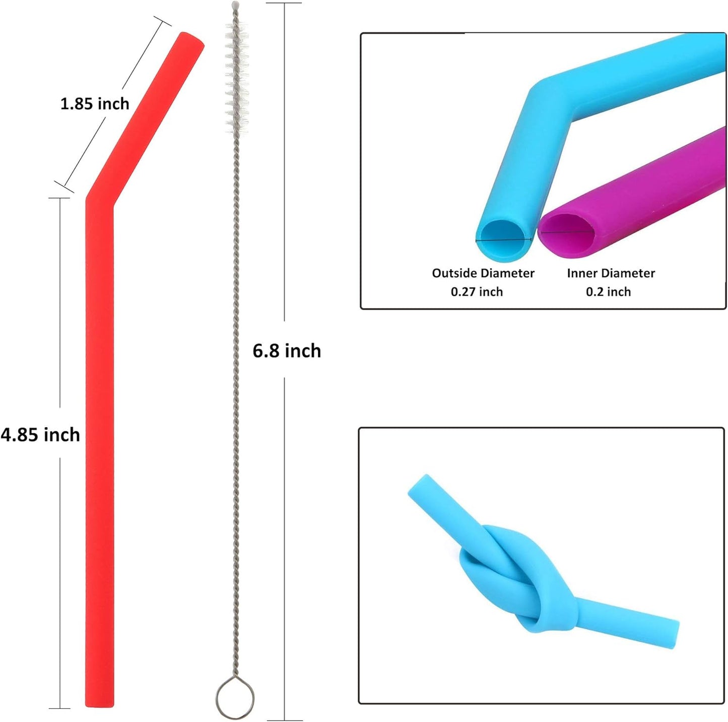 Reusable Silicone Straws for Toddlers & Kids - 12 pcs Flexible Short Drink 6.6" Straws for 6-10 oz Yeti/Rtic/Ozark Tumblers & 4 Cleaning Brushes - BPA free, Eco-friendly,no Rubber Tast