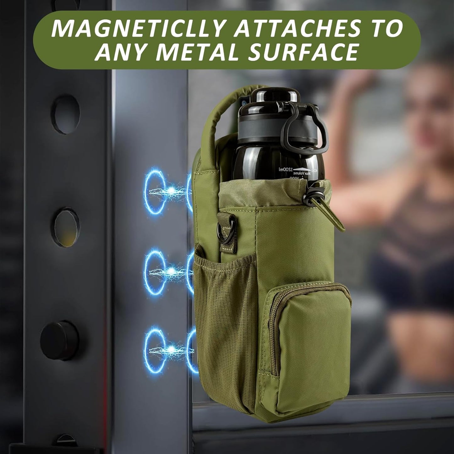 JACZZO Magnetic Gym Bag for Men and Women, Magnetic Water Bottle Holder for Gym, Small Gym Bag, Gym Gifts for Women and Men (Black, <40 OZ)