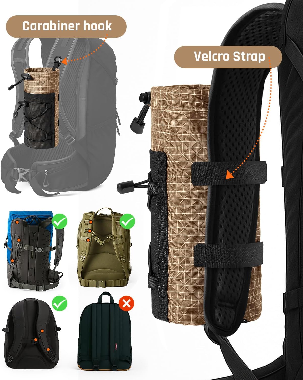 Large Water Bottle Holder Pouch Bag, Backpack Water Bottle Holder Mesh Bag Carrier Fits for 10-32oz Bottles, Heavy-Duty Water Bottles Holder Accessories for Hiking, Sports, Travel, Outdoor