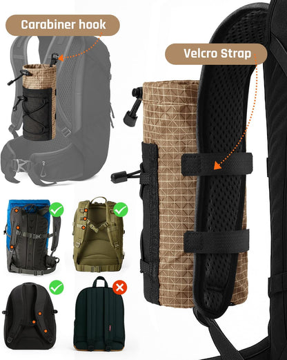 Large Water Bottle Holder Pouch Bag, Backpack Water Bottle Holder Mesh Bag Carrier Fits for 10-32oz Bottles, Heavy-Duty Water Bottles Holder Accessories for Hiking, Sports, Travel, Outdoor