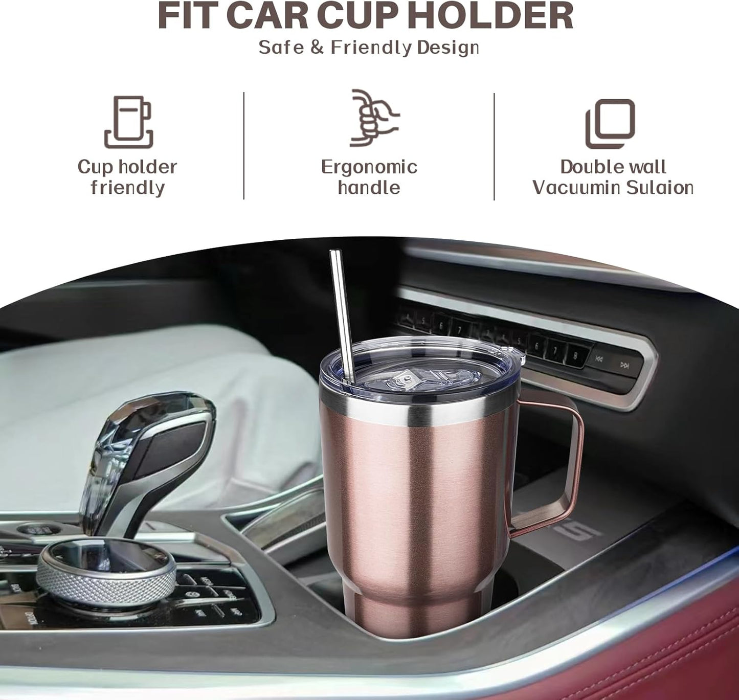 40 oz Tumbler with Handle, Insulated Tumbler with Lid and Straw, Reusable Stainless Steel Vacuum Insulated Cup, 100% Leak Proof Thermal Travel Coffee Mug Cup for Cold and Hot (Light Purple)