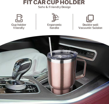 40 oz Tumbler with Handle, Insulated Tumbler with Lid and Straw, Reusable Stainless Steel Vacuum Insulated Cup, 100% Leak Proof Thermal Travel Coffee Mug Cup for Cold and Hot (Light Purple)