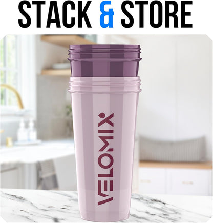 VELOMIX -2 Pack- 28 oz Protein Shaker Bottles for Protein Mixes - 2x Wire Whisk | Leak Proof Shaker Cups for Protein Shakes | Protein Shaker Bottle Pack (Black/Transparent)