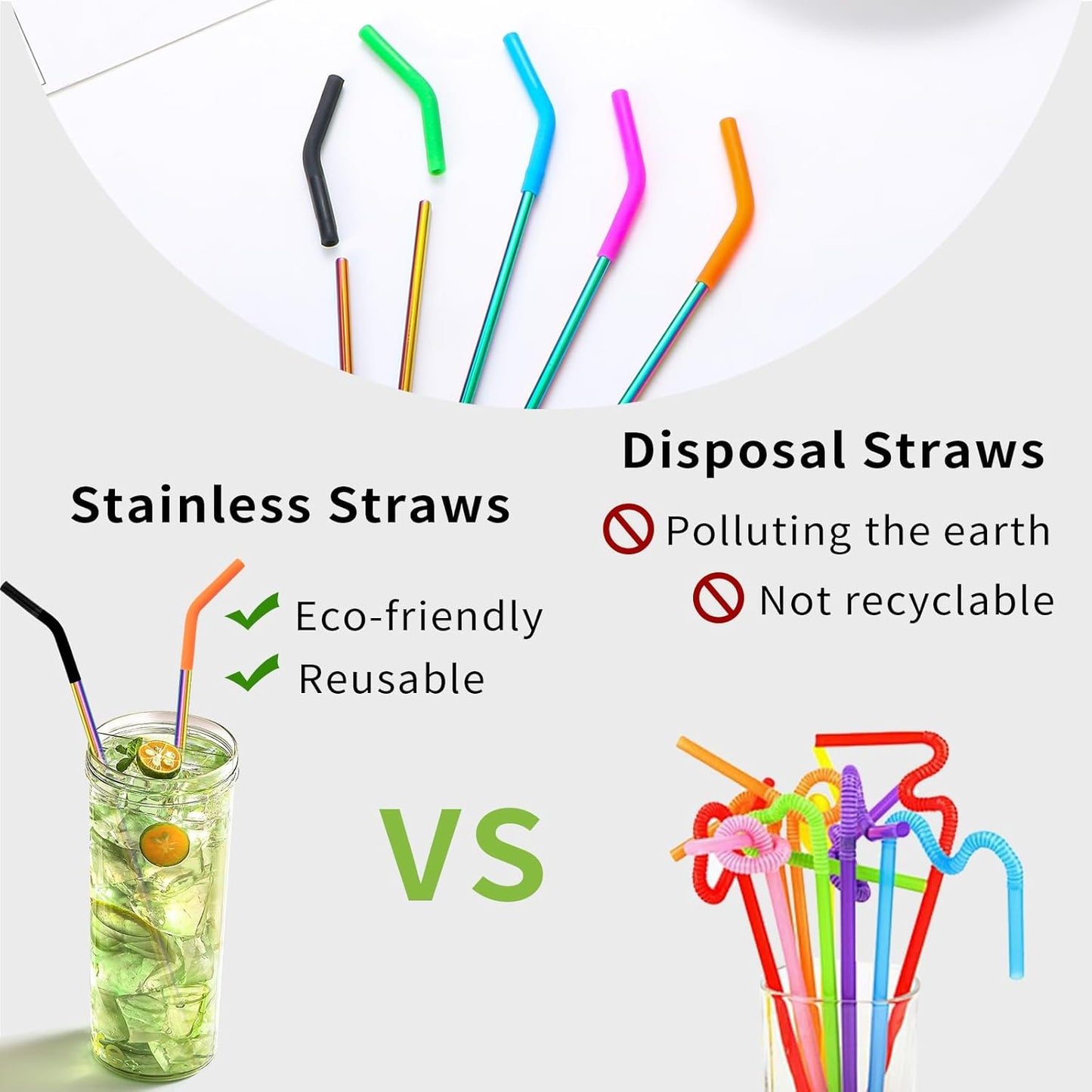 Lazycorner 16 Pcs Metal Straw Reusable 8.5" 10.5" 6mm Stainless Steel Straws for Tumblers 20oz-32oz, Rainbow Drinking Straws with Silicone Tips, 4 Straw Cleaner Brush, 1 Travel Case