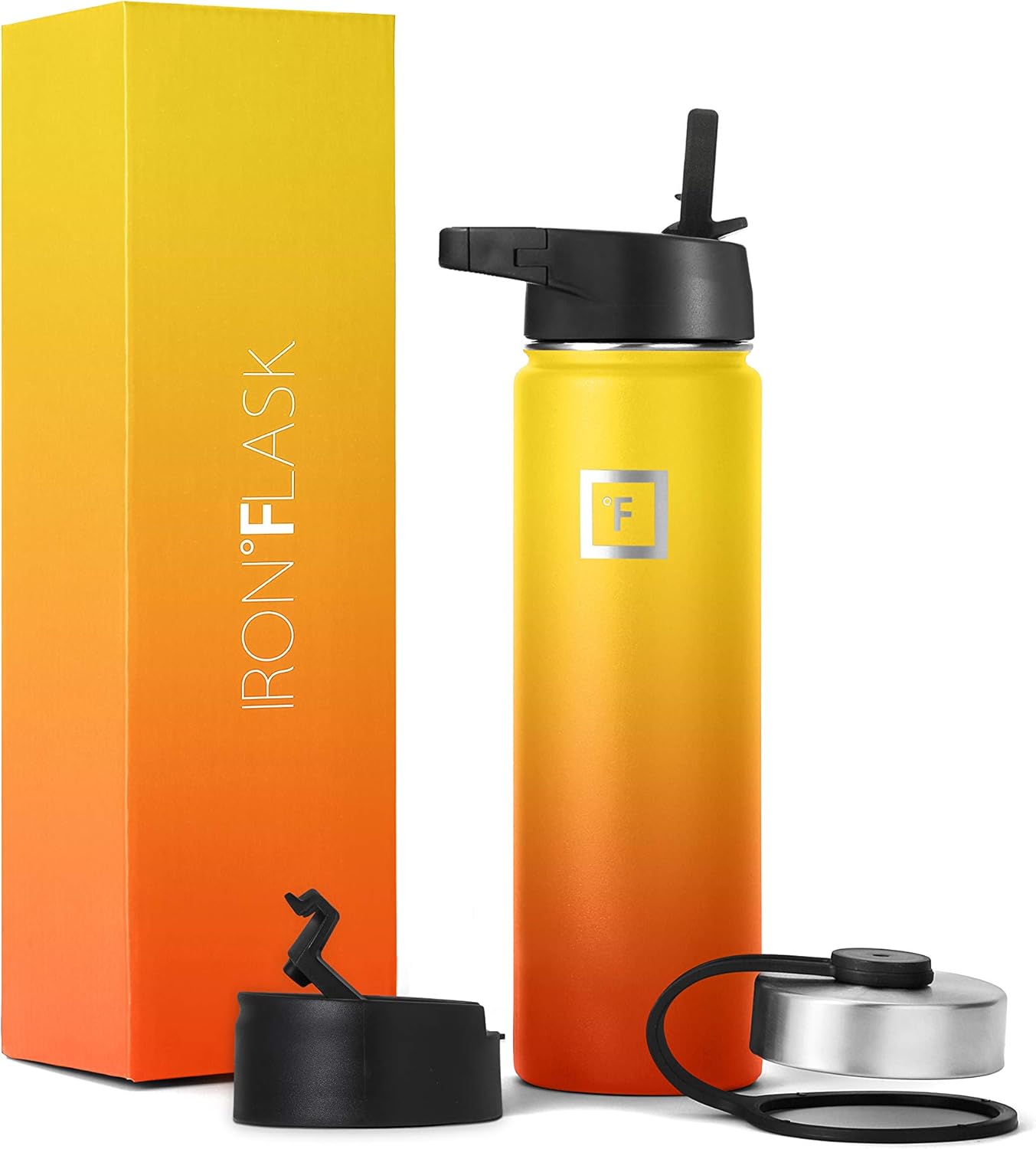 IRON °FLASK Camping & Hiking Hydration Flask with Straw, Wide Mouth Insulated Stainless Steel Sports Water Bottle - 22 oz Aurora