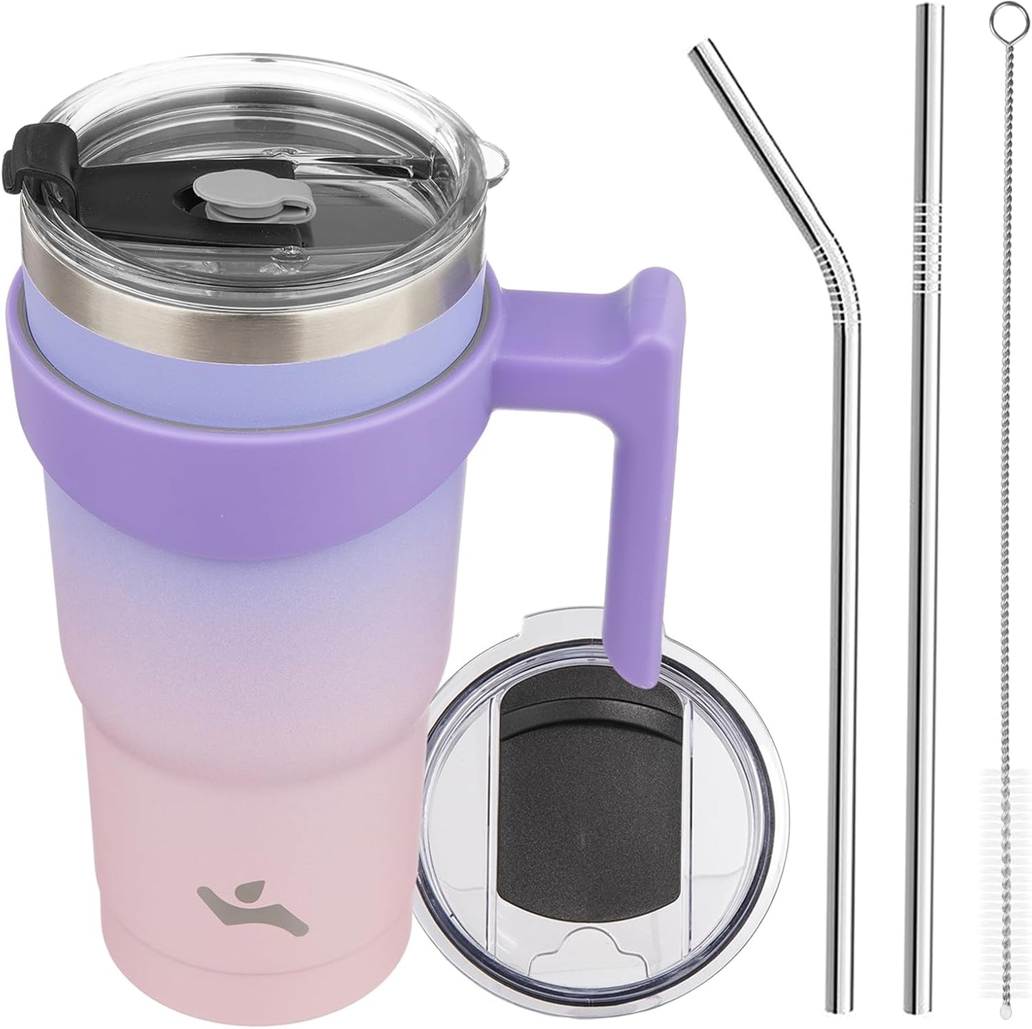 Konokyo 20 oz Tumbler with Handle and 2 Straw 2 Lid, Insulated Water Bottle Stainless Steel Vacuum Cup Reusable Travel Mug,Black