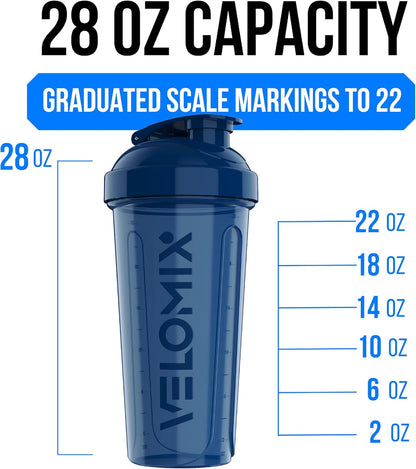 VELOMIX -6 PACK- 28 oz Protein Shaker Bottle for Protein Mixes -6x Wire Whisk | Leak Proof Shaker Cups for Protein Shakes | Large, Stackable Protein Shaker Bottle Pack