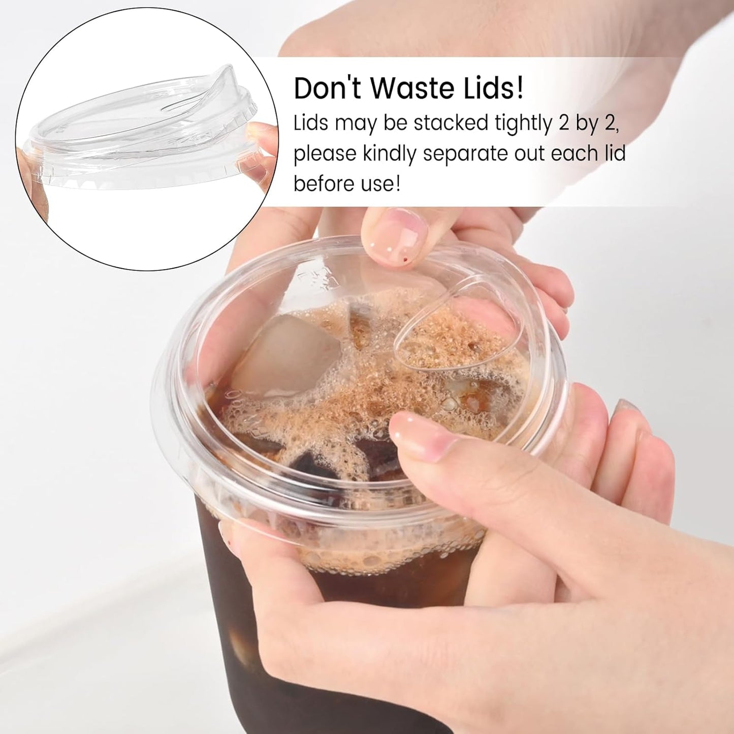 Round Bottom Clear Plastic Cups with Sip Lids, 50 Sets, 16 Oz Disposable Iced Coffee Cups with Strawless Lids To Go Cold Drink Cups for Smoothies, Juices, Party Catering