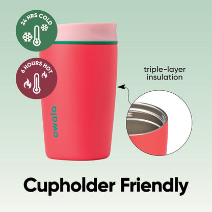 Owala SmoothSip Slider Insulated Stainless Steel Coffee Tumbler, Reusable Iced Coffee Cup, Hot Coffee Travel Mug, BPA Free 20 oz, Grey/Blue (High Dive)