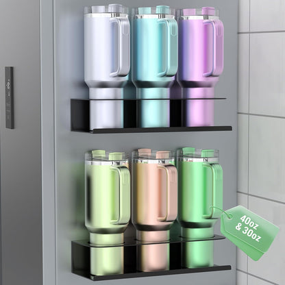 POLRAI 2 Pack Magnetic Stanley Cup Holder for Fridge, Water Bottle Organizer for Tumbler with Double Sided Tape Hold Stanley Cup Accessories for Kitchen Cabinet Wall
