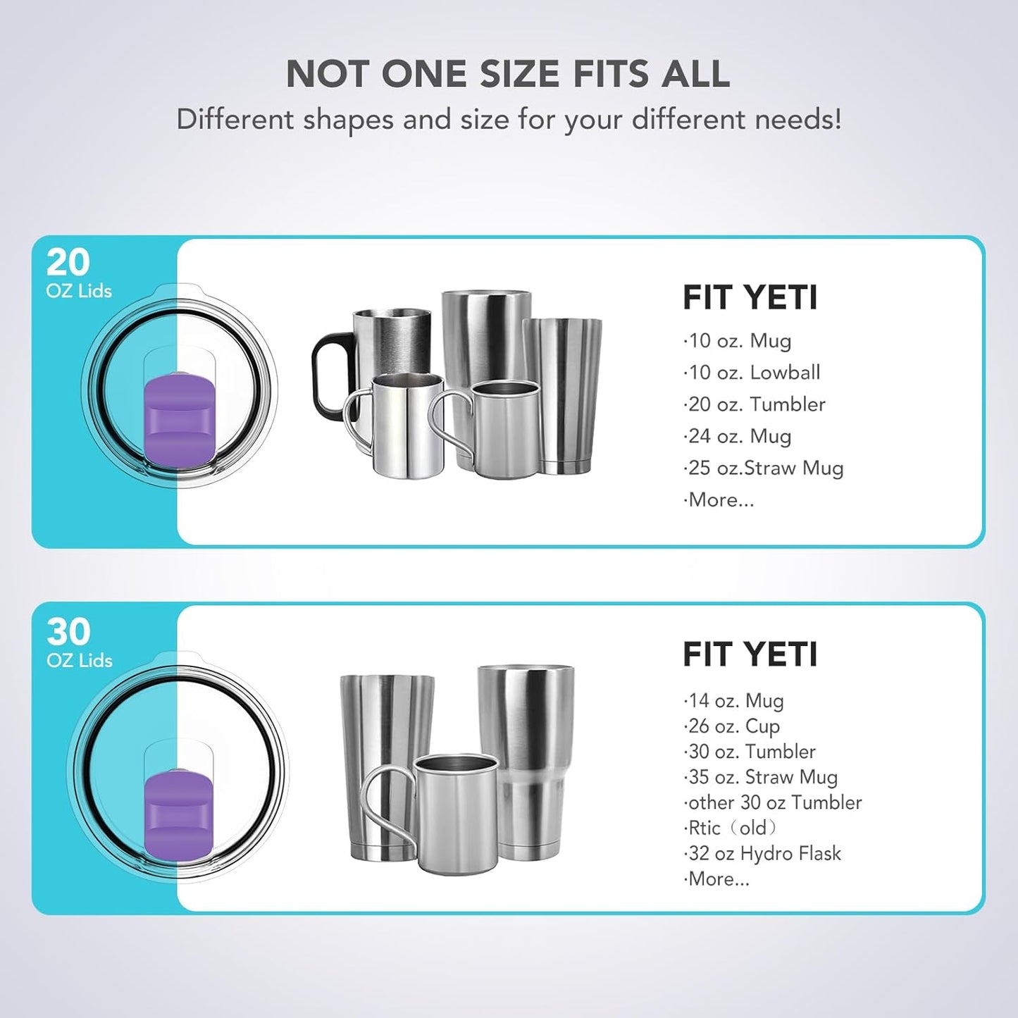 30 oz Tumbler Lid, Replacement Lids Compatible for YETI 30/32 oz Tumbler, 14 oz Mug and 35 oz Straw Mug, 2 Pack Travel Spill Proof Cup Lids Covers with Magnetic Slider Switch, BPA Free