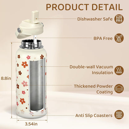 32oz Pickleball Insulated Water Bottle with Lid,Stainless Steel Water Bottl with Flip Straw and Handle,Gifts for Pickleball Players, Pickleball Lovers,Women Girls,Leak Proof Water Bottle
