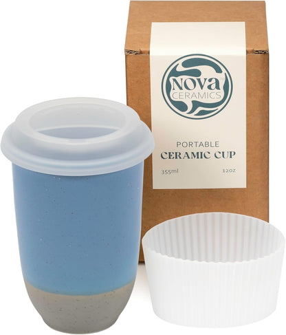 NOVA CERAMICS Coffee Tumbler – Travel Mug - On the Go Coffee Mug – Microwave & Dishwasher Safe Green Coffee Tumbler - Gifts For Women Men Him Her – 16oz – Monsoon