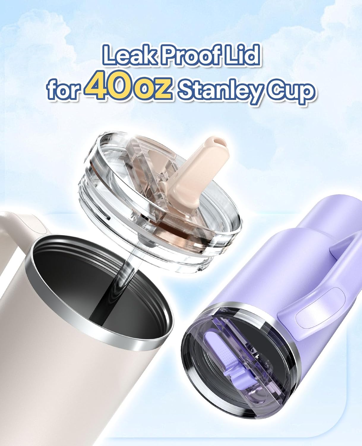 2 Pack Tumbler Flip Straw Lid Replacement Fit for Stanley 40 OZ Quencher, Leak Proof Lid with Straw for Stanley, No Spill Reusable Tumbler Lid Compatible with Stanley Cup Accessories
