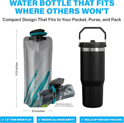 Vapur Collapsible Water Bottle with Carabiner - 34oz (1L), Night Blue - Flexible and Lightweight Water Bottle for Travel, Concert, Hiking, and Outdoor Adventures - BPA-Free, Dishwasher-Safe, Freezable