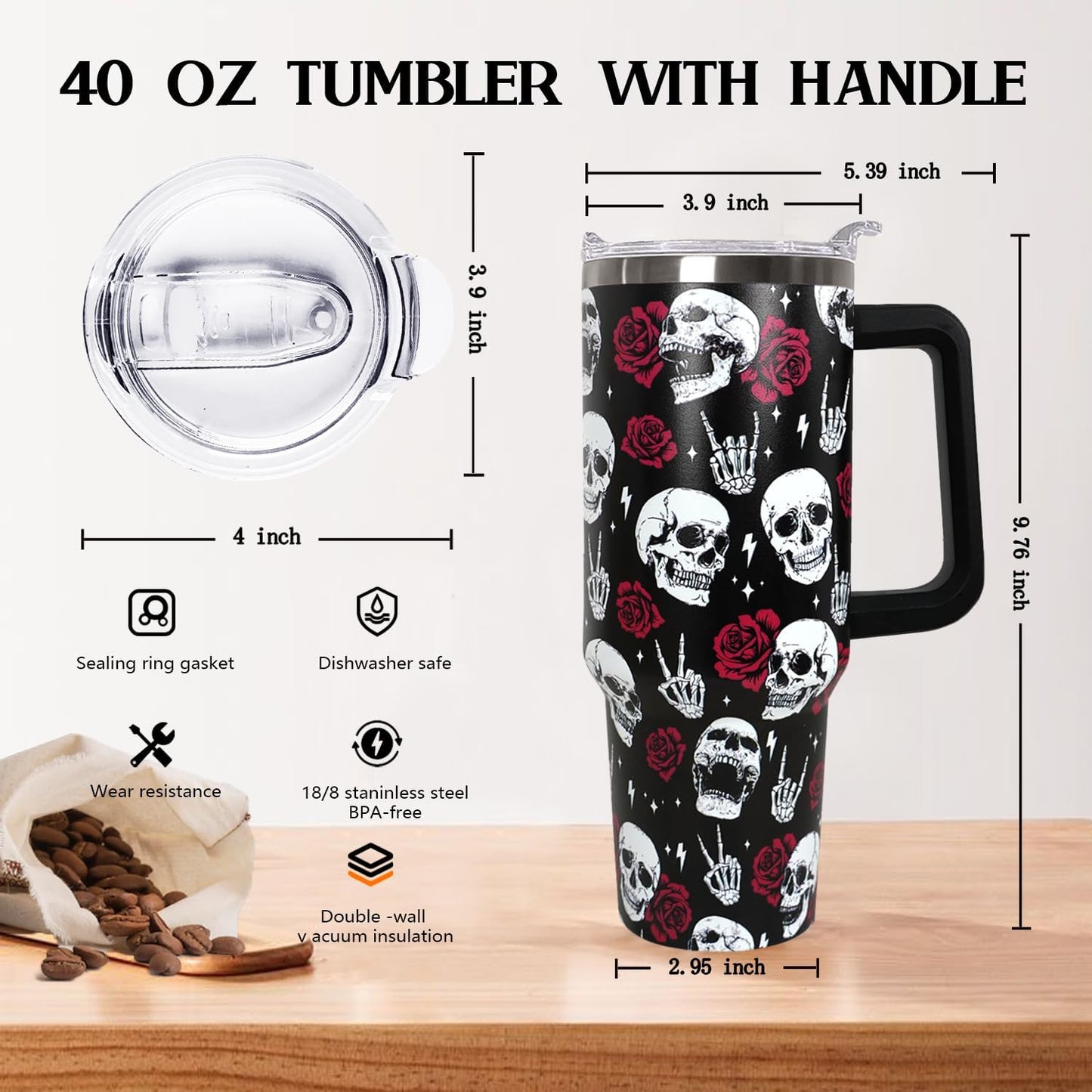 Ceovfoi 40 oz Pickleball Coffee Mug Vacuum Insulated Travel Tumbler with Handle, Lid & Straw - Perfect Pickleball Gifts for Players, Coaches, Lovers | Pickleball Accessories
