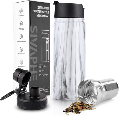 Sivaphe Tea Infuser Bottle With Removable Loose Leaf Tea Strainer Cup 18/8 Stainless Steel Portable Insulated Travel Tea Tumbler Black
