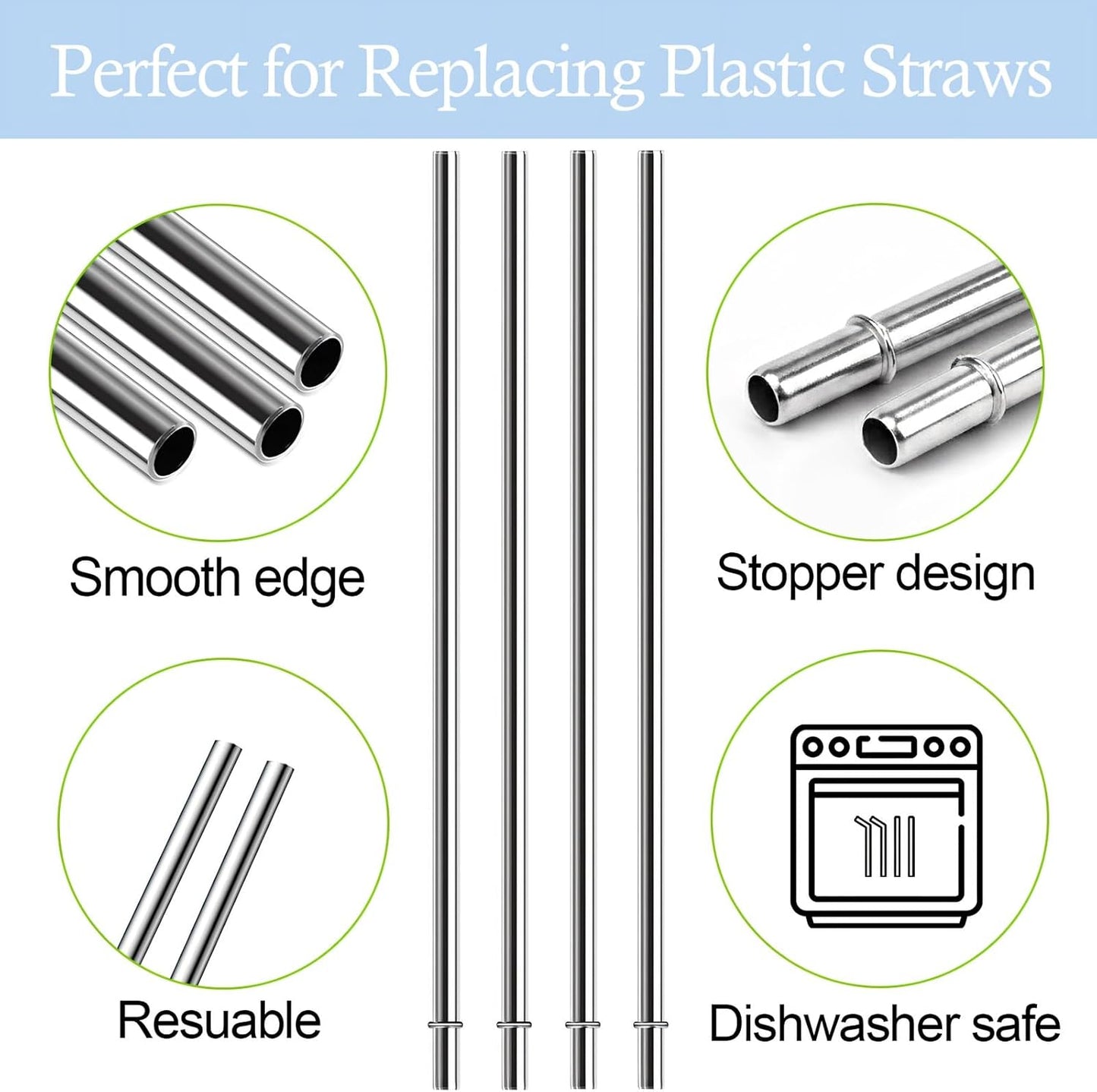 10.5 Inch Stainless Steel Straws Replacement for Starbucks Cold Cup Venti 24 oz, 6 PCS Straight Reusable Metal Straw with Cleaning Brush, 10.5" X 0.31" Compatible with Starbucks Tumblers