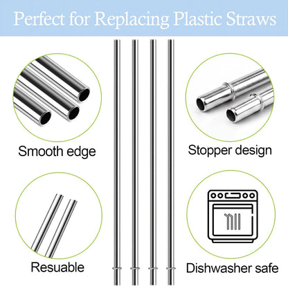 10.5 Inch Stainless Steel Straws Replacement for Starbucks Cold Cup Venti 24 oz, 6 PCS Straight Reusable Metal Straw with Cleaning Brush, 10.5" X 0.31" Compatible with Starbucks Tumblers
