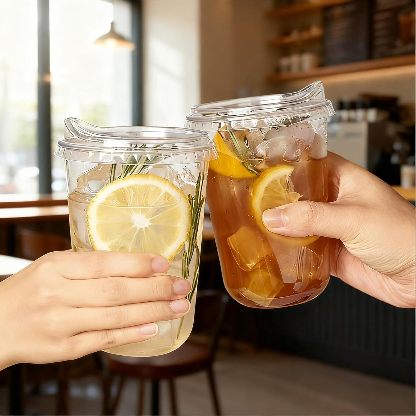 Round Bottom Clear Plastic Cups with Sip Lids, 50 Sets, 16 Oz Disposable Iced Coffee Cups with Strawless Lids To Go Cold Drink Cups for Smoothies, Juices, Party Catering