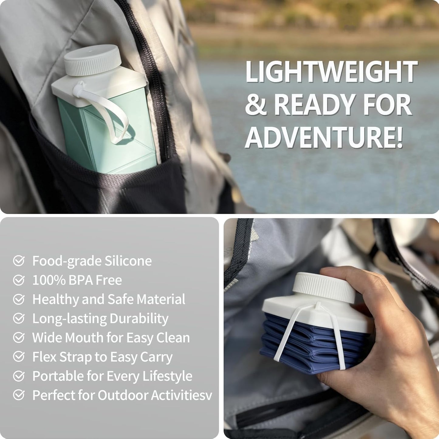 BEAUTAIL Collapsible Water Bottles 24.3oz, Foldable Travel Water Bottle, Portable & Lightweight, Leakproof & Reusable for Traveling Camping Hiking Yoga Sports Outdoor School Office