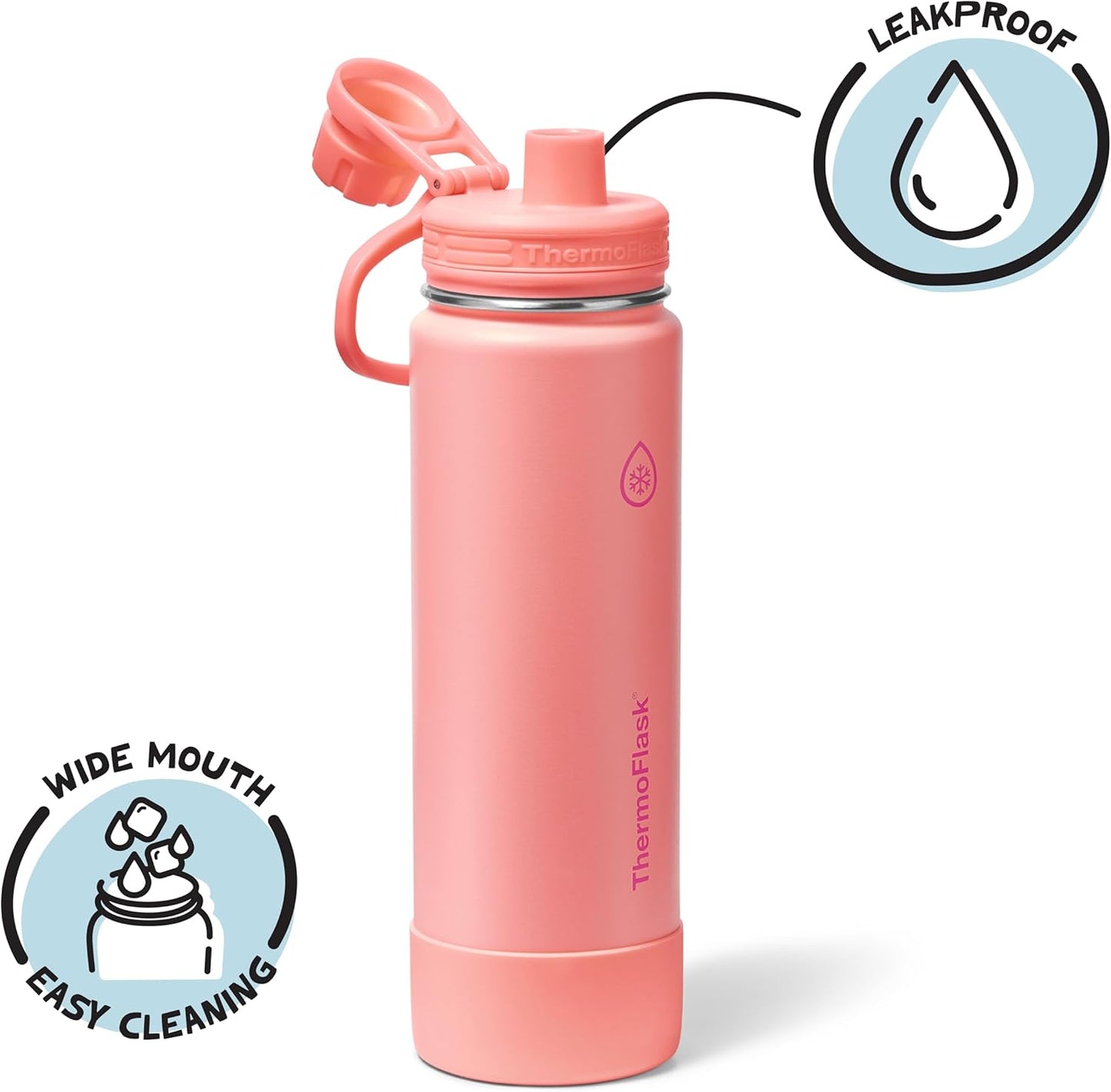 ThermoFlask Insulated Water Bottle with Spout Lid (24 oz, Lemonade Stand) - Leakproof, Stainless Steel Water Bottle for Cold & Hot Drinks, Travel & Daily Hydration
