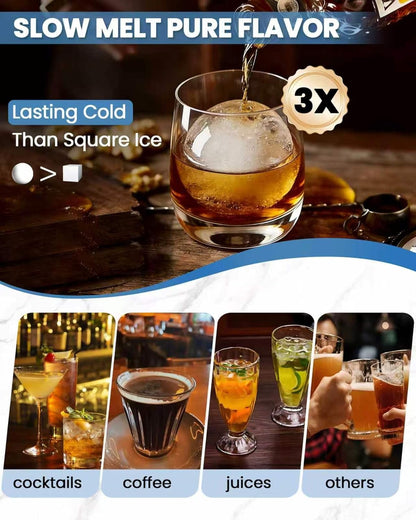 Large Ice Cube Tray for Freezer - 2 Pack Stackable Round Ice Cube Molds Set, Easy to Fill & Release with Storage Bin and Tongs for Kitchen, Party, Cocktail & Coffee, Gifts for Whiskey Lover (1.93In)