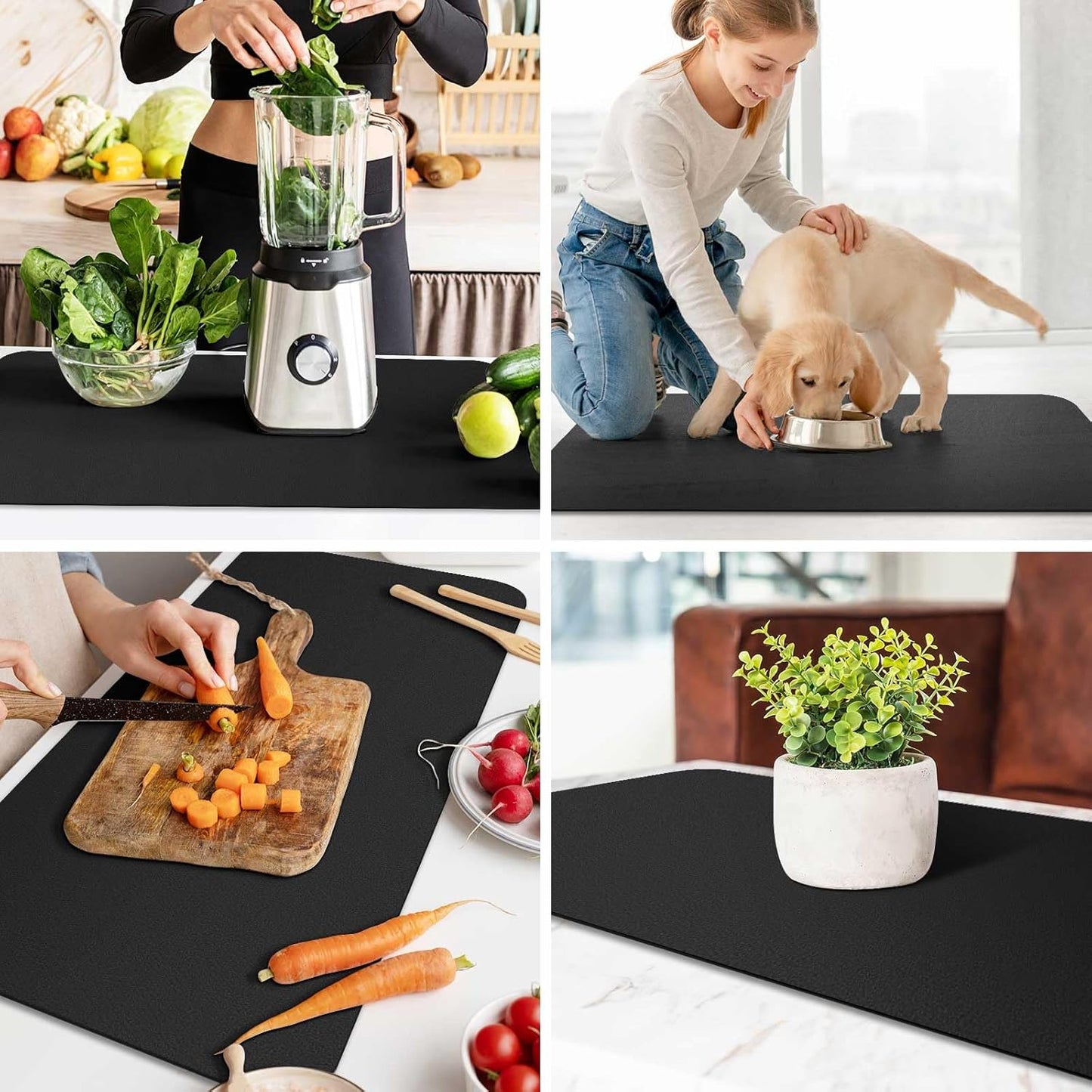 WISELIFE Dish Drying Mat Super Absorbent Drying Mat Large Dish Drying Mats for Kitchen Counter Easy Clean Dish Mat Kitchen Drying Mat15"x 18" Stylish Grey