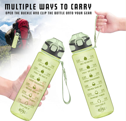Enerbone 32 oz Drinking Water Bottle with Times to Drink and Straw, Motivational with Carrying Strap, Leakproof BPA & Toxic Free, Ensure You Drink Enough Water for Fitness Gym Outdoor