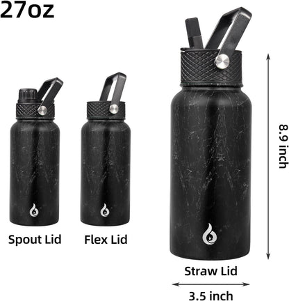 BJPKPK Insulated Water Bottles with Straw Lid, 40oz Stainless Steel Water Bottles with 3 Lids, BPA Free Leakproof Thermo, Tumblers, Cups for Sports, Gym- Midnight - Colors B
