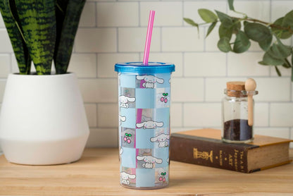 Silver Buffalo Sanrio Hello Kitty Milk Carton Pattern Plastic Boba Tumbler w Lid and Wide Straw, 24 Ounces