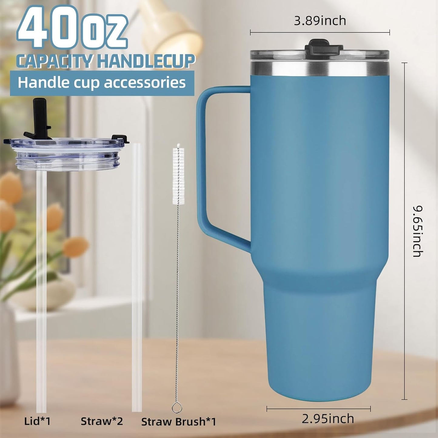 20 oz Tumbler with Handle, Stainless Steel Insulated Tumbler with Lid and Straw, Double Wall Vacuum Coffee Mug Tumbler, Insulated Coffee Thermal Cup for Cold and Hot (Light Purple)