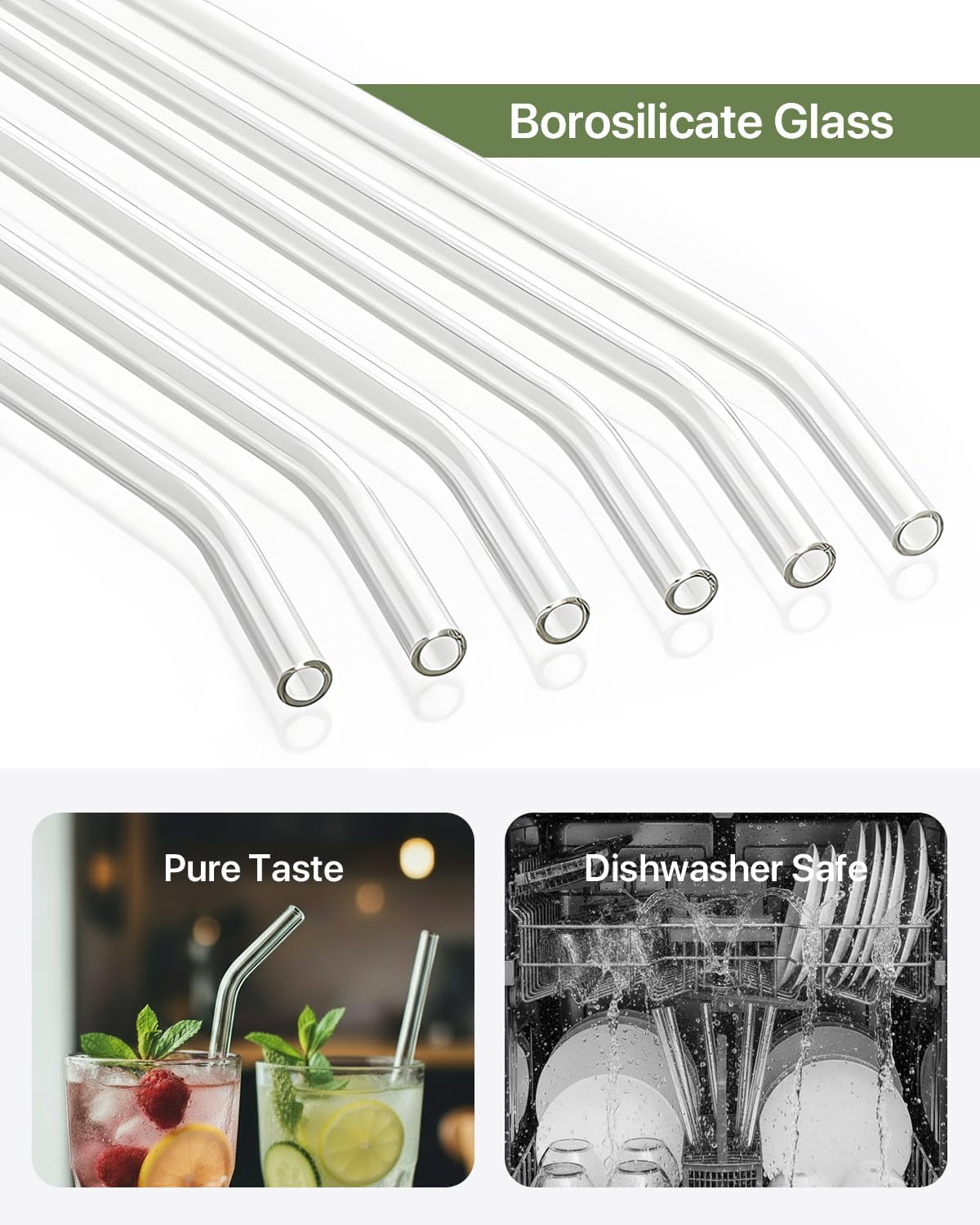 18-Pack Glass Straws, Reusable Clear Glass Drinking Straws Set, 8.5 Inch x 10mm - Includes 8 Straight and 6 Bent with 4 Straw Cleaner Brush, Perfect for Smoothies, Milkshakes, Juice, Tea
