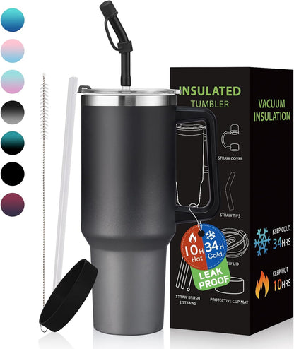 BENZZO 40 oz Tumbler with Handle and Straw Lid Travel Mugs Insulated for Hot and Cold Water Bottle Stainless Steel Coffee Cups