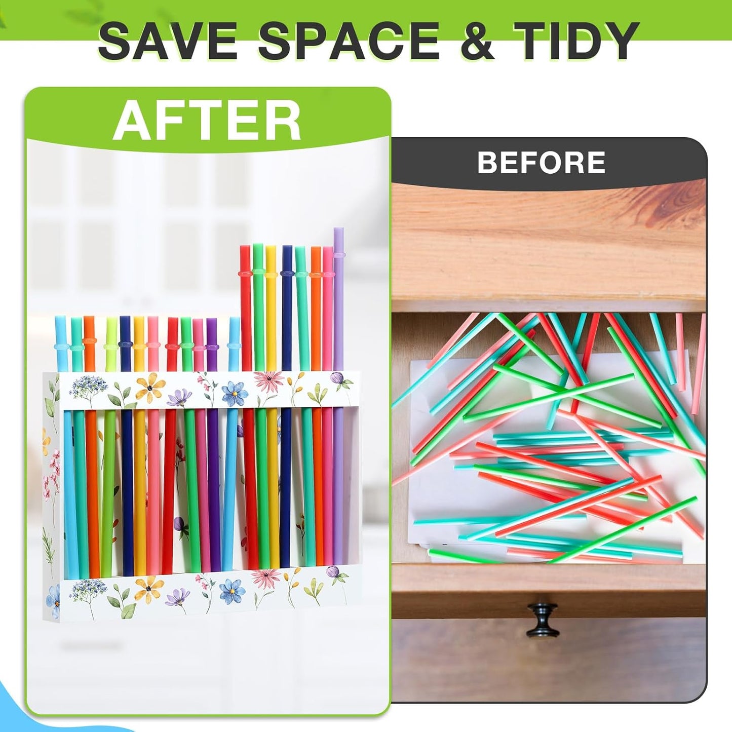 Qinyoung Acrylic Straw Holder for Cabinet Door with Double Sided Adhesive Tape Reusable Straw Organizer Tumbler Storage Kitchen Accessories Container for Counter Cupboard(Classic,Large,Transparent)