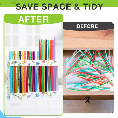 Qinyoung Acrylic Straw Holder for Cabinet Door with Double Sided Adhesive Tape Reusable Straw Organizer Tumbler Storage Kitchen Accessories Container for Counter Cupboard(Classic,Large,Transparent)